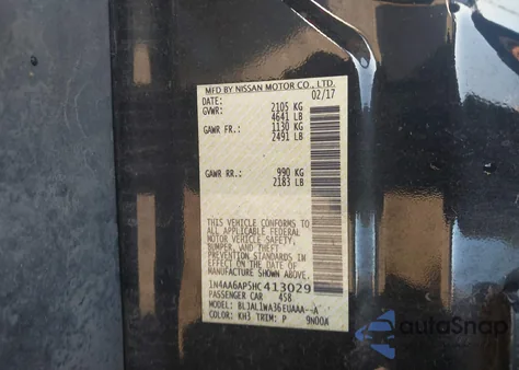 2017 Nissan Maxima 3.5 Sr from USA, damaged, VIN 1N4AA6AP5HC413029